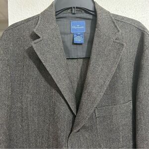 Faconnable Men’s 100% Wool Sport Coat Jacket Blazer Herringbone Gray Sz L